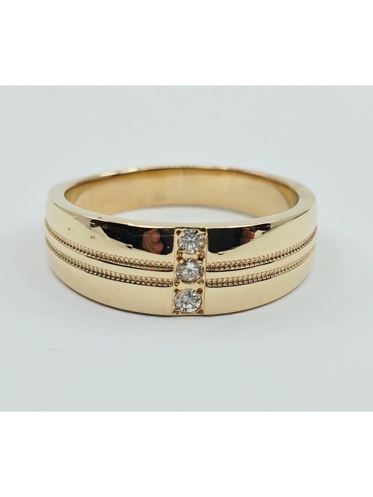 Unique 14k Solid Yellow Gold Designer Vertical Row 3 Diamond Ring Band Size 725